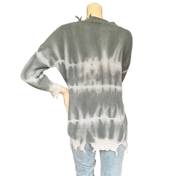 Revolve Superdown Gray & White Tie Dye Distressed Pullover Knit Sweater XS - Picture 6 of 10